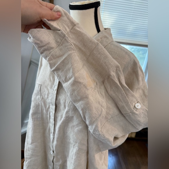 A Ren Oversized Women's Beige Linen Button Down Shirt Size Large - Picture 10 of 12
